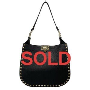 VALENTINOGARAVANI Rockstud Black Grain Leather Shoulder Bag 768-062425